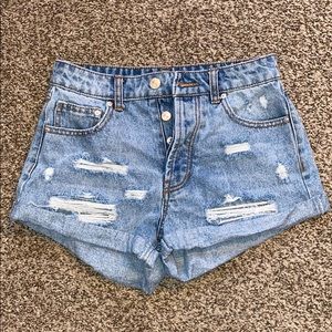 medium wash denim shorts